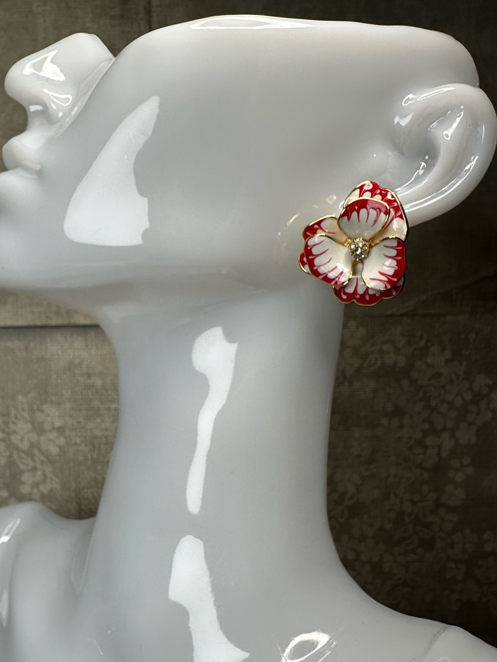 nOir Jewelry | Red & White Floral Earrings | New